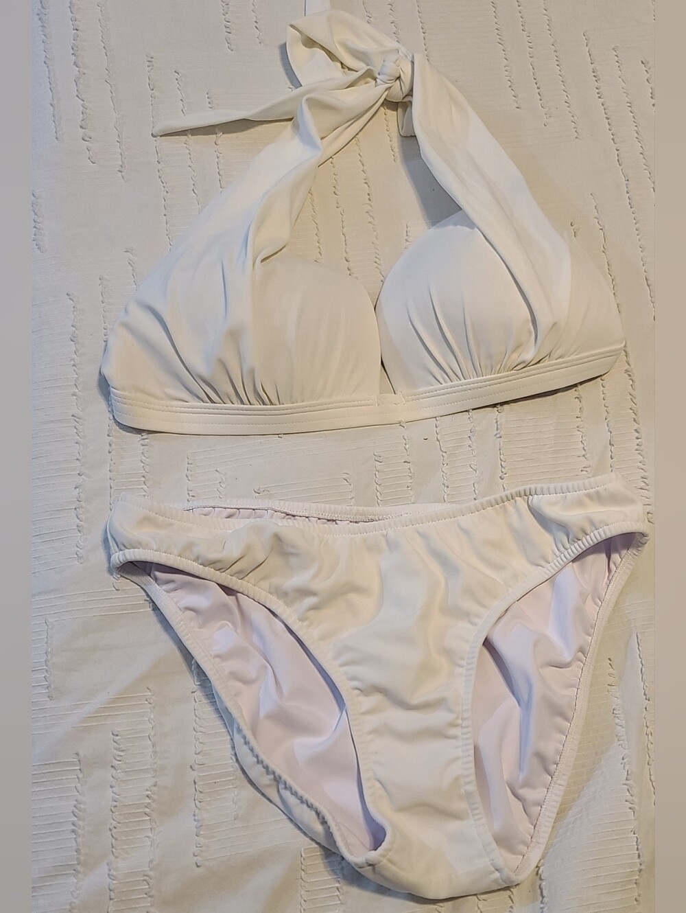 Venus White Solid Halter Bikini 2-Piece Set Lined Padded Cup DD Size L